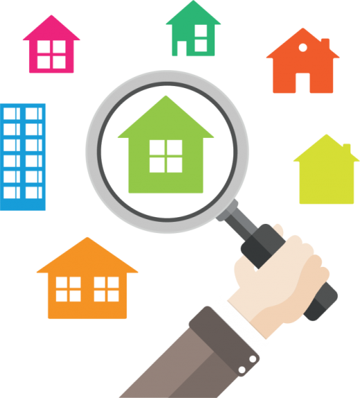 Senior Series Apartment Hunting Made Easy Student Involvement Magnifier Glass With Different Colorful Housing Icons