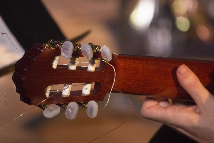 Reverse of a classical guitar headstock and neck