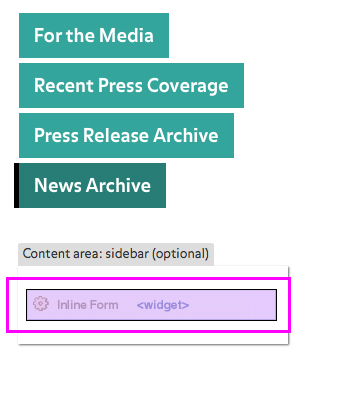 Screen shot with Inline Form widget highlighted