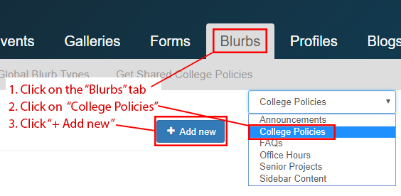 In the livewhale dashboard there is a tab named blurbs.