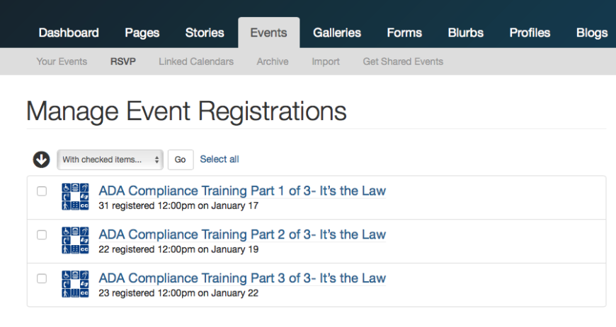 Manage Event Registration Tab