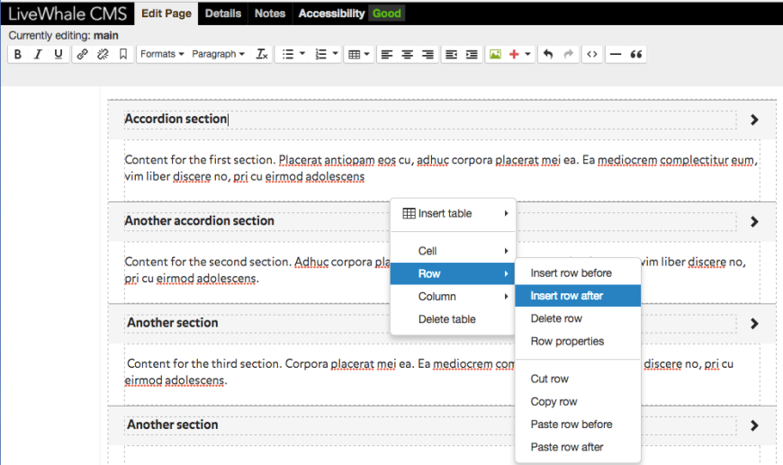 To add more rows, right click on any row in the accordion and select insert row after or before.