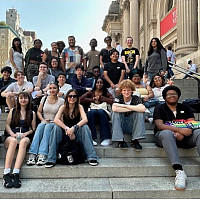 Students in the Sophomore SummerQuest program on the steps of The Metropolitan Museum of Art.