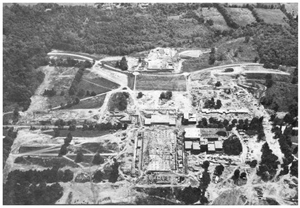 Black and white photo of early construction.
