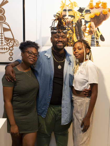 Our student Jaleel Campbell and his friends during the Spring 2019 MFA Media Arts show opening