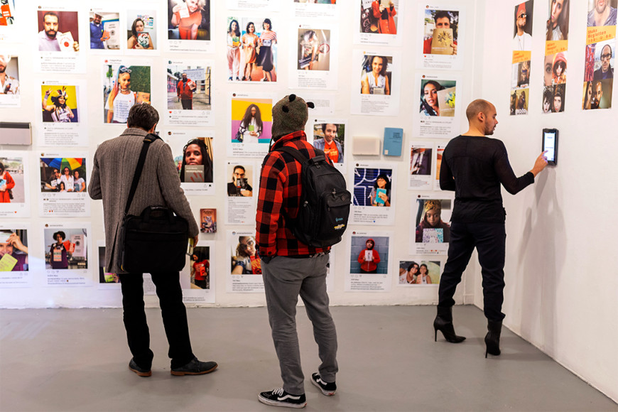 Installation view of work by MFA Media Arts student Tatiana Leal and Jaleel Campbell