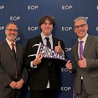 Isaiah Smith '26 with Director of Special Programs, Paul Nicholson and President Michael Steiper