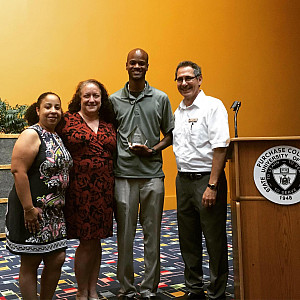 Donnell Charles, second from right, pictured with EOP director, Paul Nicholson (R), EOP Counselors, Mary Garcia, and Glory Rojas (L)