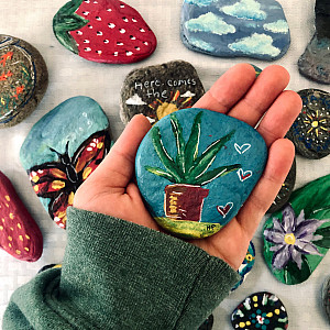 Happy Stones painted by Nicolette Pilla '21 (psychology)