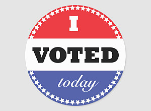 I Voted Today sticker (blue and red with white stars)