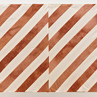 Yto Barrada, “Untitled (After Stella, Tangier I), 2018, cotton madder, 38 x 32, Unique, Textile
