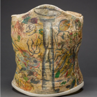 Plaster corset, painted and decorated by Frida Kahlo, Museo Frida Kahlo. © Diego Rivera and Frida Kahlo Archives, Banco de Mexico, Fiduc...
