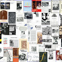 Archival images of student exhibition covers from the 1970s to the present day