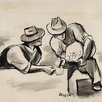    William Gropper (1897-1977), Untitled (Study for The Wine Festival), ca. 1934. Ink on paper, 10 5/8 x 12 3/8 in. Collection Neuberger ...