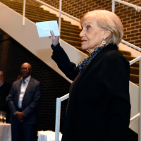    Janet Langsam at the opening reception for Improbable Feminist, April 2, 2025.     Photo: Tyler Sizemore 