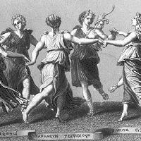 The Nine Muses, goddesses of the arts and the sciences; daughters of Zeus and Mnemosyne.