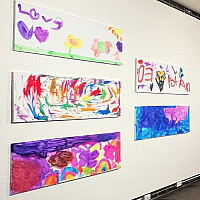 Close-up image of artworks by 4-year-olds in the Purchase College Children?s Center that are now ...