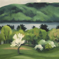 Georgia O'Keeffe, Lake George by Early Moonrise, 1930. Oil and gouache on canvas, Collection Neuberger Museum of Art, Purchase College, S...