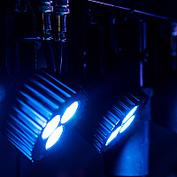 Bright LED spotlights on a dark background