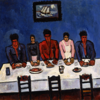 Marsden Hartley, Fishermen's Last Supper, Nova Scotia, 1940-41, Oil on canvas, 30 1/8 x 41 1/8 inches (76.5 x 194.5 cm), Signed and dated...