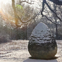 Andy Goldsworthy, East Coast Cairn, 2001, limestone, collection Neuberger Museum of Art, located on the West Loop near the main entrance ...