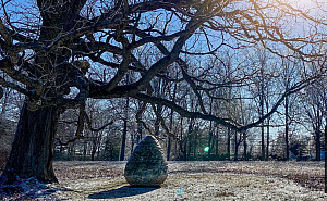 Andy Goldsworthy, East Coast Cairn, 2001, limestone, collection Neuberger Museum of Art, located on the West Loop near the main entrance ...