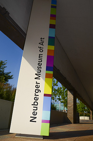 Neuberger Museum of Art signage on the mall outside the building