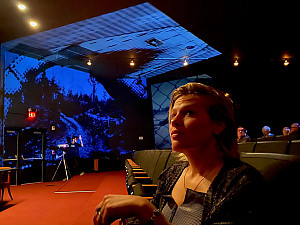    Chelsea Spengemann in a Stan VanDerBeek installation at Rice University Media Center, March 2020. 