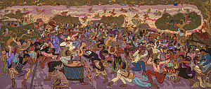    Nicolás de Jesús, Gusto es vida, 2020   Acrylic on canvas, 64½ x 145½ inches   Collection Carlos Hernández Cruz, Casa Michoacana...