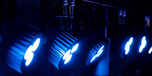 Bright LED spotlights on a dark background