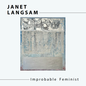 Publication cover with   Abstract painting with textured gray, white, and blue rectangular sections. JANET LANGSAM is in bold black letter