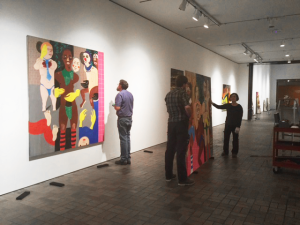Photo of the installation for Nina Chanel Abney: Royal Flush at the Neuberger Museum of Art