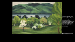 Georgia O'Keeffe, Lake George by Early Moonrise, 1930. Oil and gouache on canvas, Collection Neuberger Museum of Art, Purchase College, S...