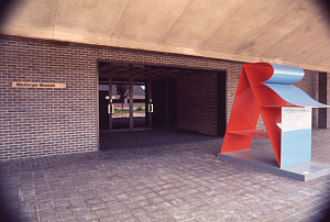 Archival image of the ART sculpture outside the front door of the Neuberger Museum of Art