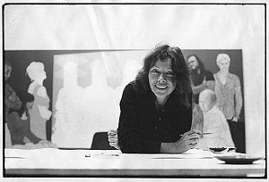 The artist May Stevens in her studio in SoHo in 1974. She was part of a generation of artists who saw art as an instrument of progressive...