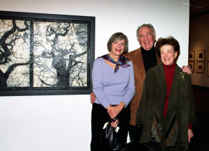 Toby Ritter with wife Nataly (r) and friend Louise Harpel (l) beside the Ritter's gift, Doug and Mike Starn's Blot Out the Sun #1