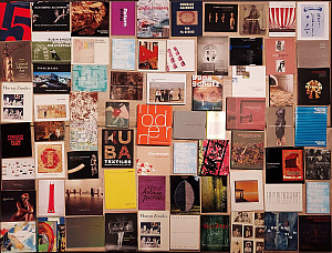 photo with a collage of book covers