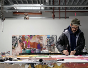    José Parlá drawing in his studio, 2020     From exhibition images of José Parlá: It's Yours     September 9, 2020 - January 10, 20...