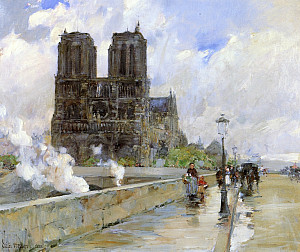 Notre Dame Cathedral, Paris, 1888 (1888) by Childe Hassam, oil on canvas , 43.82 x 54.93 cm, Detroit Institute of Arts