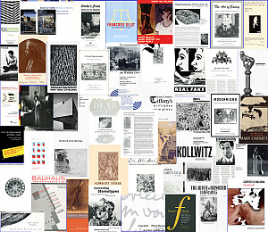 Archival images of student exhibition covers from the 1970s to the present day
