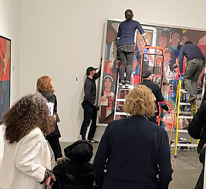 Installation of Faith Ringgold's, For the Women's House (1971), oil on canvas, 96in x 96in (243.8 x 243.8 cm) at the New Museum on Februa...