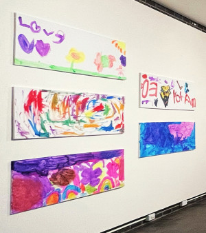 Close-up image of artworks by 4-year-olds in the Purchase College Children's Center that are now on display in the Neuberger Museum of Ar...