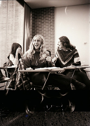    Purchase College students in the current office of the Neuberger Museum of Art director, early 1970s. 