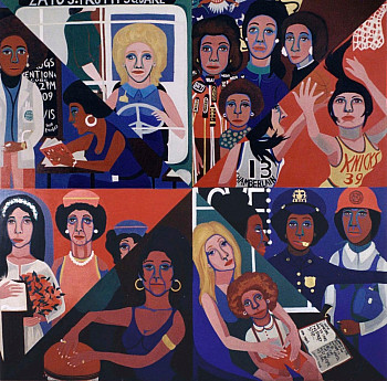 Click to see the detail image of Faith Ringgold's For the Women's House (1971), oil on canvas...