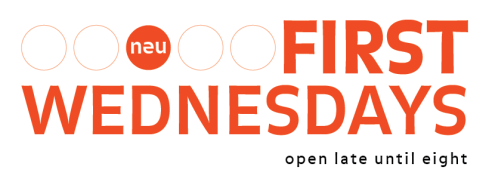 First Wednesdays @ the NEU logo with five circles representing the days of the week and the NEU logo in place of Wednesday.