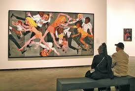    Faith Ringgold and her late husband, Burdette Ringgold, at the Neuberger Museum of Art, 2010, viewing the artist's painting, The Ameri...