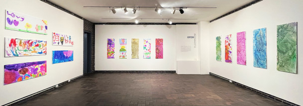 Artwork by 4-year-olds in the Purchase College Children's Center on display in the Neuberger Muse...