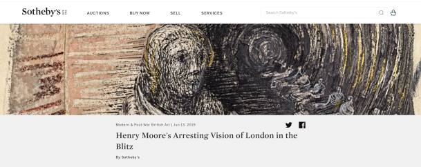 Screenshot of the Sotheby's article about Henry Moore and the London Blitz