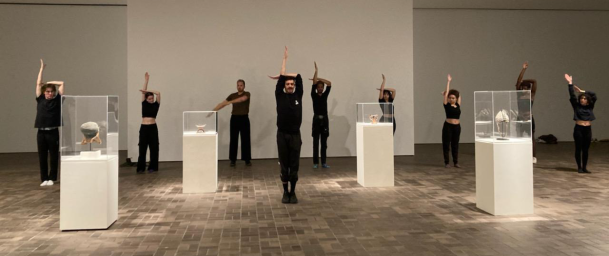    Jason Rodriguez and Purchase College student performers in Brendan Fernandes's work for Hard Return: 9 Experiments for this Moment 