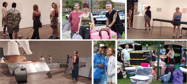 Photo of Purchase College students viewing an exhibition in the Neuberger Museum of Art